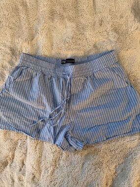 Zara Light Blue Striped Women’s Lounge Shorts
